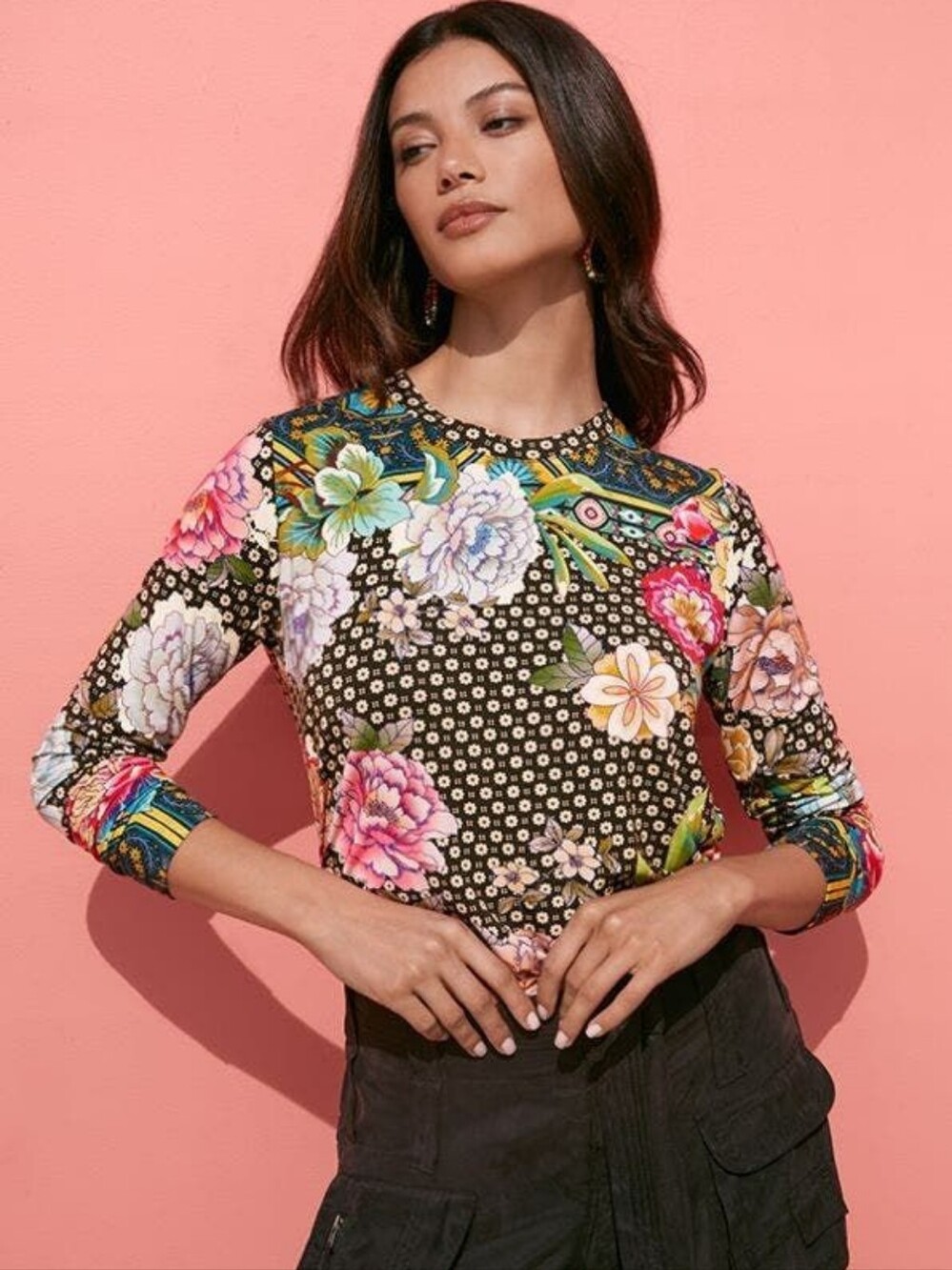 Johnny Was Fagan Floral Print Long Sleeve Top